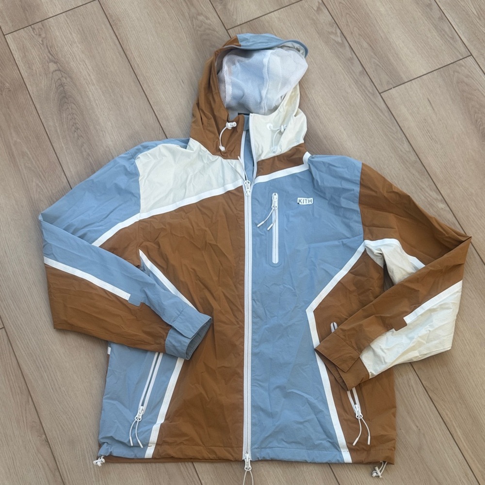 Kith Blue Cream and Brown Colorblock Windbreaker Jacket EUC SZ MEDIUM worn once!